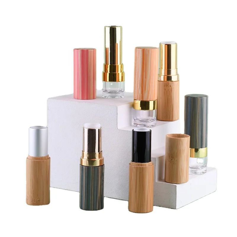 3g 5g Round Cosmetic Packaging Lip Balm Container Empty Bamboo Lipstick Tube