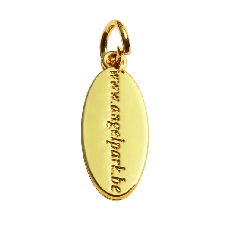 Bracelet Accessory Oval Charms Gold Logos Customized Stamped Letter hang Tags for Women Jewelry