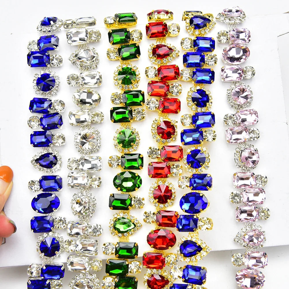 Different Shape Glass Rhinestones Welding Cup Chain Wedding Dress Clothing DIY Accessories Shoes Hats Decorative Crystal Trim