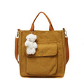 Women Vintage Shopping Bags Zipper Girls Casual Tote Student Bookbag Handbags Corduroy Shoulder Bag With Outside Pocket