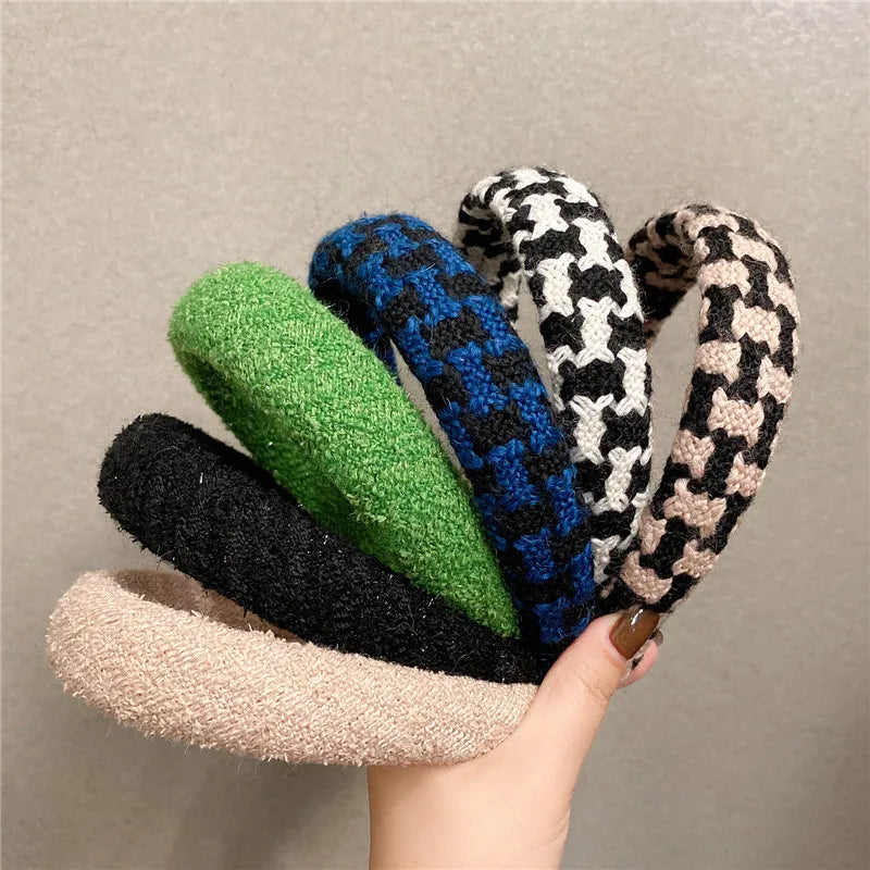 Autumn Winter Women's Solid Color Hair Band Accessory Wholesale Cloth Art Plaid Headdress Hair Hoop Fabric Material