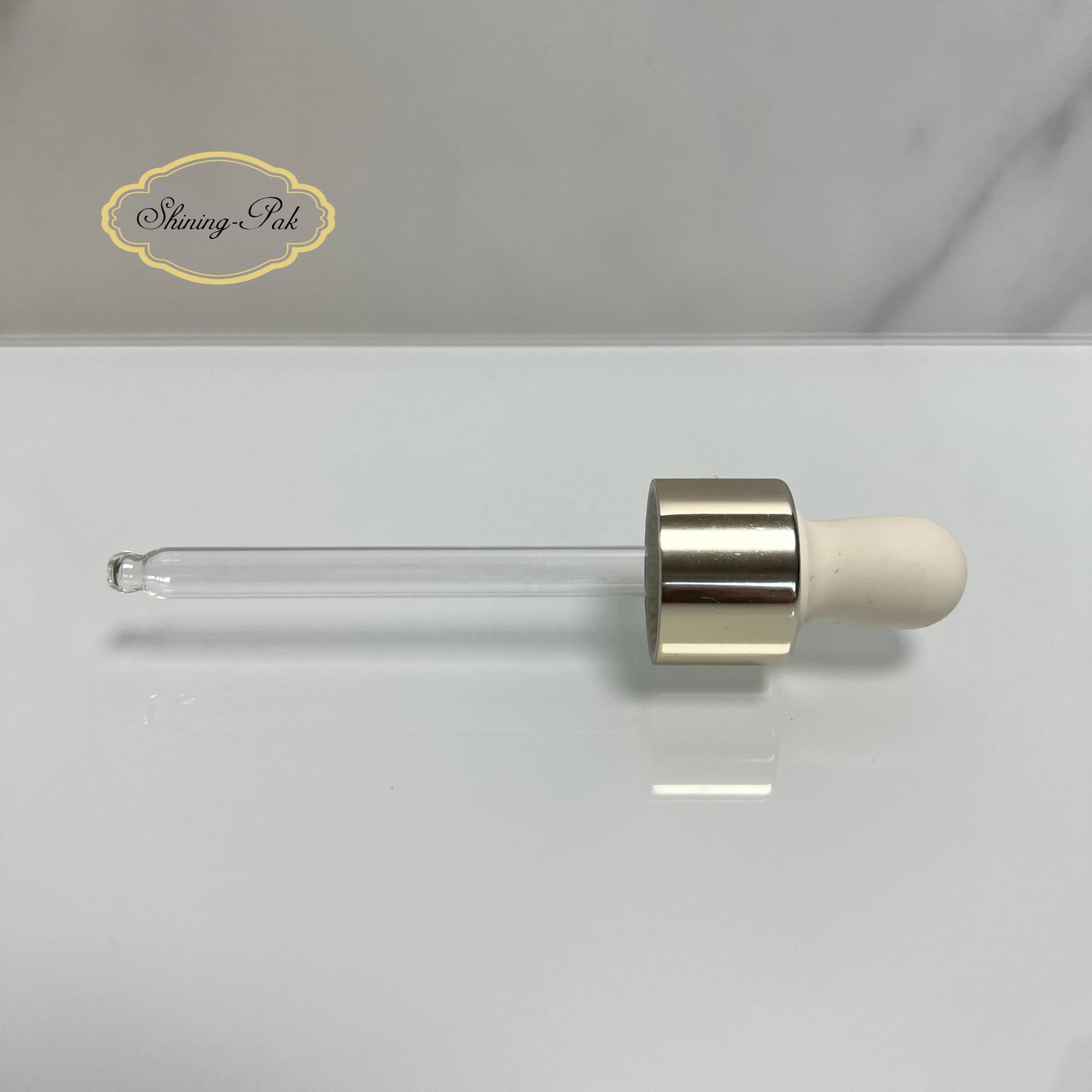 Elegant White 20/410 Cosmetic Droppers Smooth Transparent Glass Dropper with Gold Cap Cosmetic Bouchons Parfums Bottle Stopper