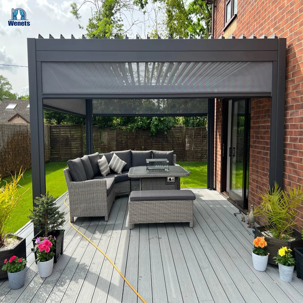 Waterproof Aluminium Pergola Garden Outdoor Gazebo Windproof Electric Pergola With Side Screen