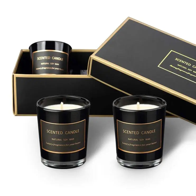 Cafthings Scented Candles Gift Set 3 Pack - Natural Soy Wax Premium Matte Black Candles Glass