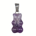 Silver 18inches Craved Bear Pendant Natural Gemstone Amethyst Polished Necklace for Women Men Handmade Necklace Jewelry on Sale