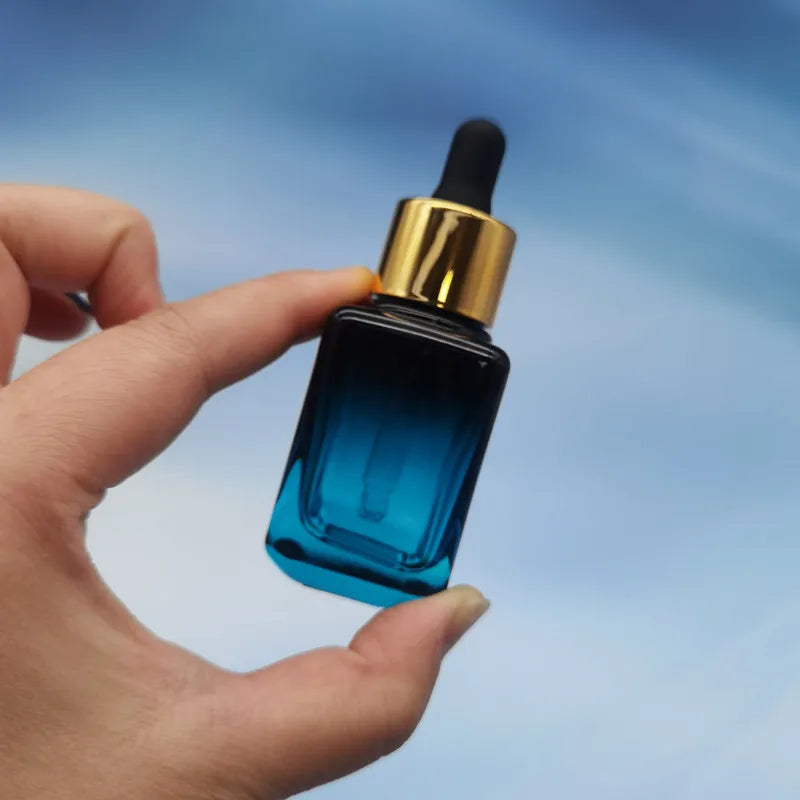 Wholesale Packaging Container 35ml Luxury Black square Bamboo Glass Dropper Serum Oil Bottle Essential Oil Glass Bottle