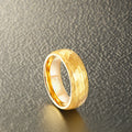 POYA Mens Dome Hammered Black Tungsten Rings Yellow Gold Luxury Wedding Band for Men Engagement