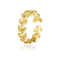 MICCI Wholesale Custom 14k Gold Plated Titanium Stainless Steel Jewelry Adjustable Size Open Leaf Ring