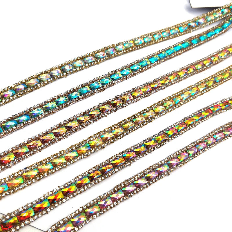 Wholesale Multi Colors ab Gems Trim Crystal Rhinestone Ribbon Trim Chain Trimming for Samba Women Dresses