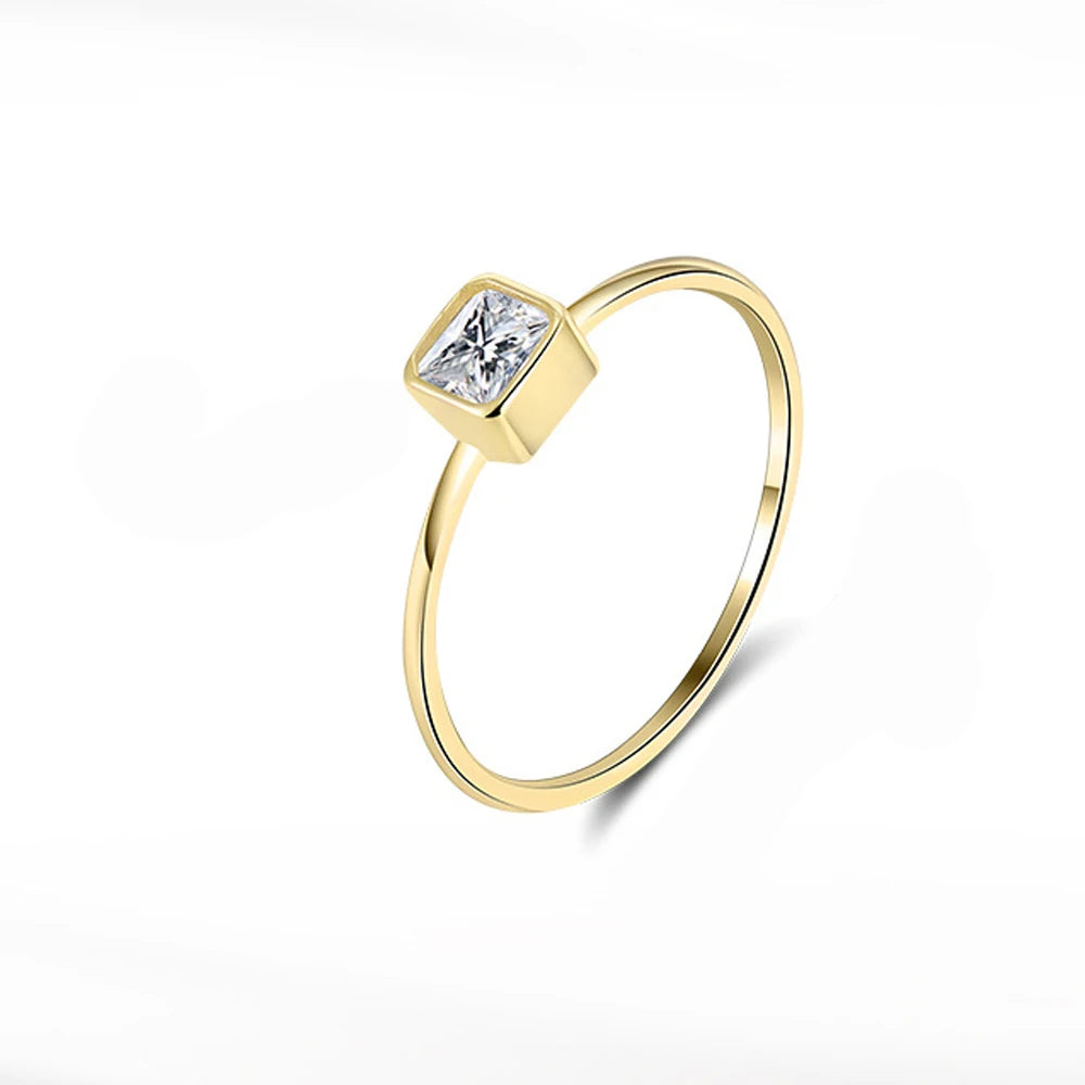 Trendy Jewelry 925 Sterling Silver Square Cubic Zirconia Gold Plated Minimalist Baguette CZ Rings for Girls