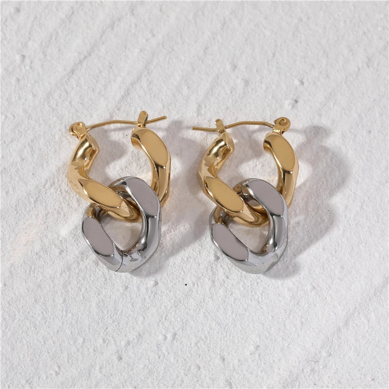 JOOLIM  High End 18K PVD Gold & Silver Color Link Chain Earring Tarnish Free Waterproof Fashion Jewelry for Women