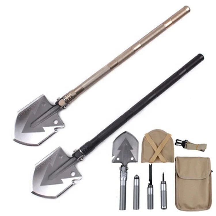 11 in 1 Stainless Steel Multi-function Tactical Shovel Outdoor Folding Pocket Survival Shovel with Hoe Fish Spear