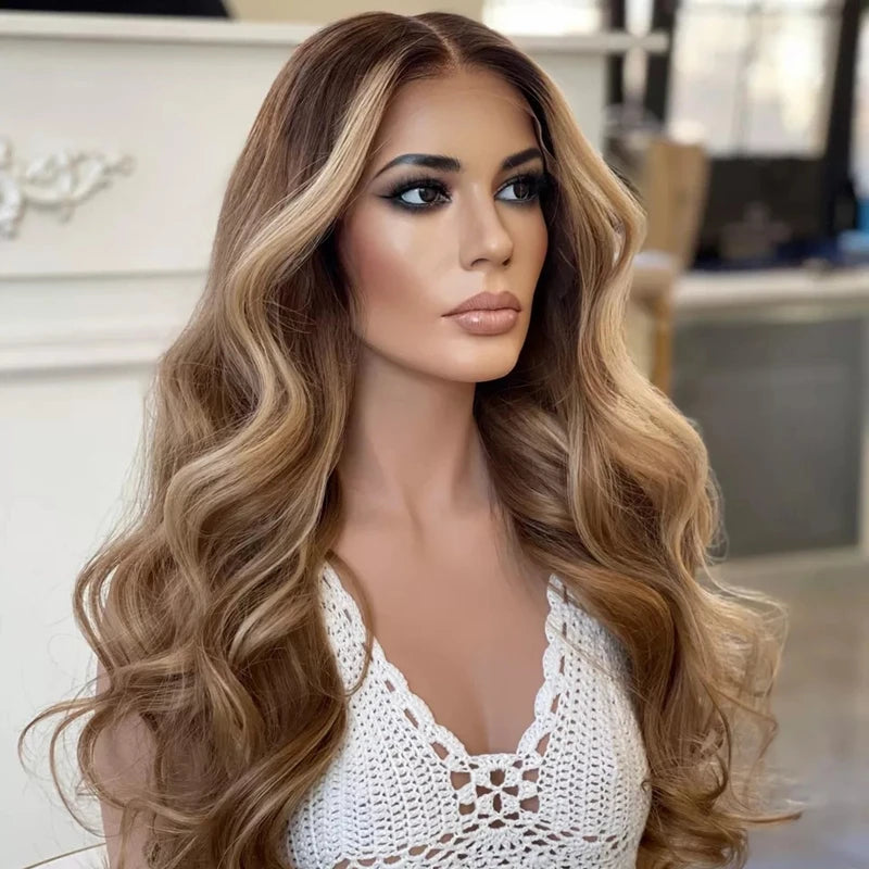 Unprocessed HD Lace Virgin Brazilian Human Hair Wig Highlight Blonde Body Wave Transparent 13*4 Lace Front Human Hair Wigs
