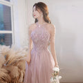 2024 Fancy Elegant Pink Evening Dress Birthday Party Bridesmaid Summer Chiffon Empire Waist Ankle-Length Sequined Fairy