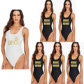 Bride to Be Squad Women's High Cut One Piece Swimwear Letter Print Bathing Suits for Valentine's Day Bridesmaid Team