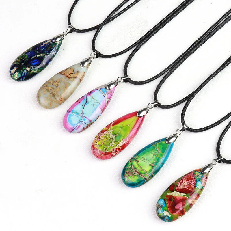 New Color Imperial Jasper Drop Pendant Teardrop Aqua Terra Crystal Sea Sedimen Stone Pendants for Necklace Making