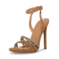 Ladies Luxury Summer Shoes Round Toe Rhinestone Sandals Buckle Strap Shiny High Heels