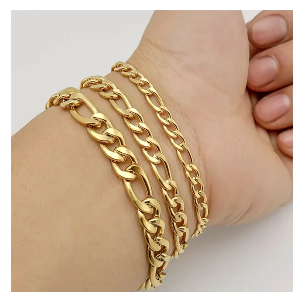 In Stock Hiphop Figaro Chain Bracelet Non Tarnish Stainless Steel  Gold Plated NK Bracelet for Men Women