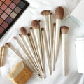 Professional 15pcs Beige Vegan Makeup Brushes Kit Custom Luxury Powder Foundation Face Blending Cosmetic Make up Brush Set