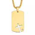 High Polished Stainless Steel Cross Jewelry Dog Tags Pendant With Rhinestone Women Men Cross Necklace