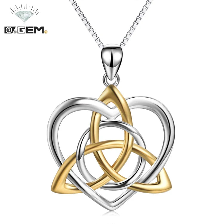 Triangle Irish Celtic Heart Love Knot Necklace Two-color R.GEM. Custom Women Jewelry High Shiny S925 Sterling Silver