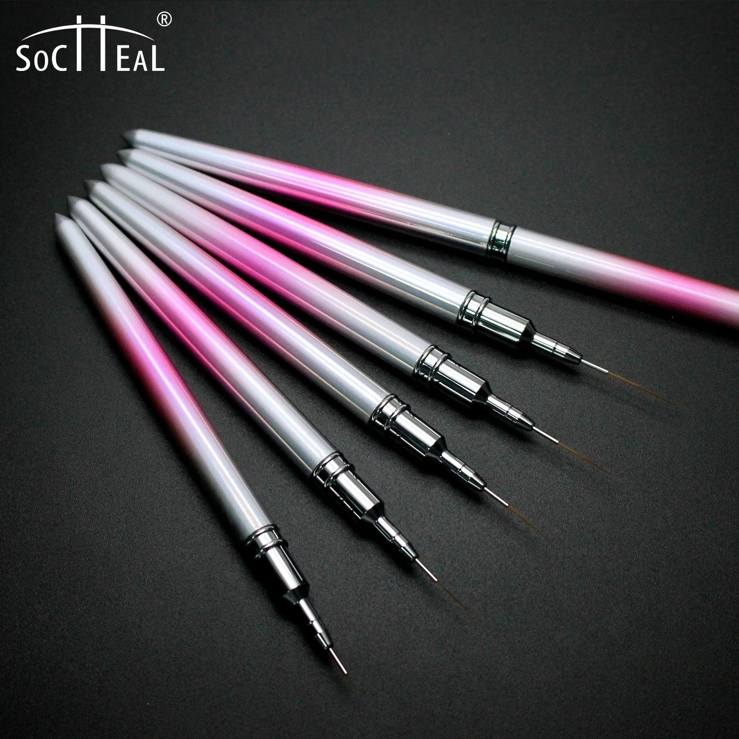Hot Sale Pink Ombre Handle Custom Logo Different Striper 5mm 10mm 13mm 17mm 20mm 25mm Nail Art Brushes Liner With Lid
