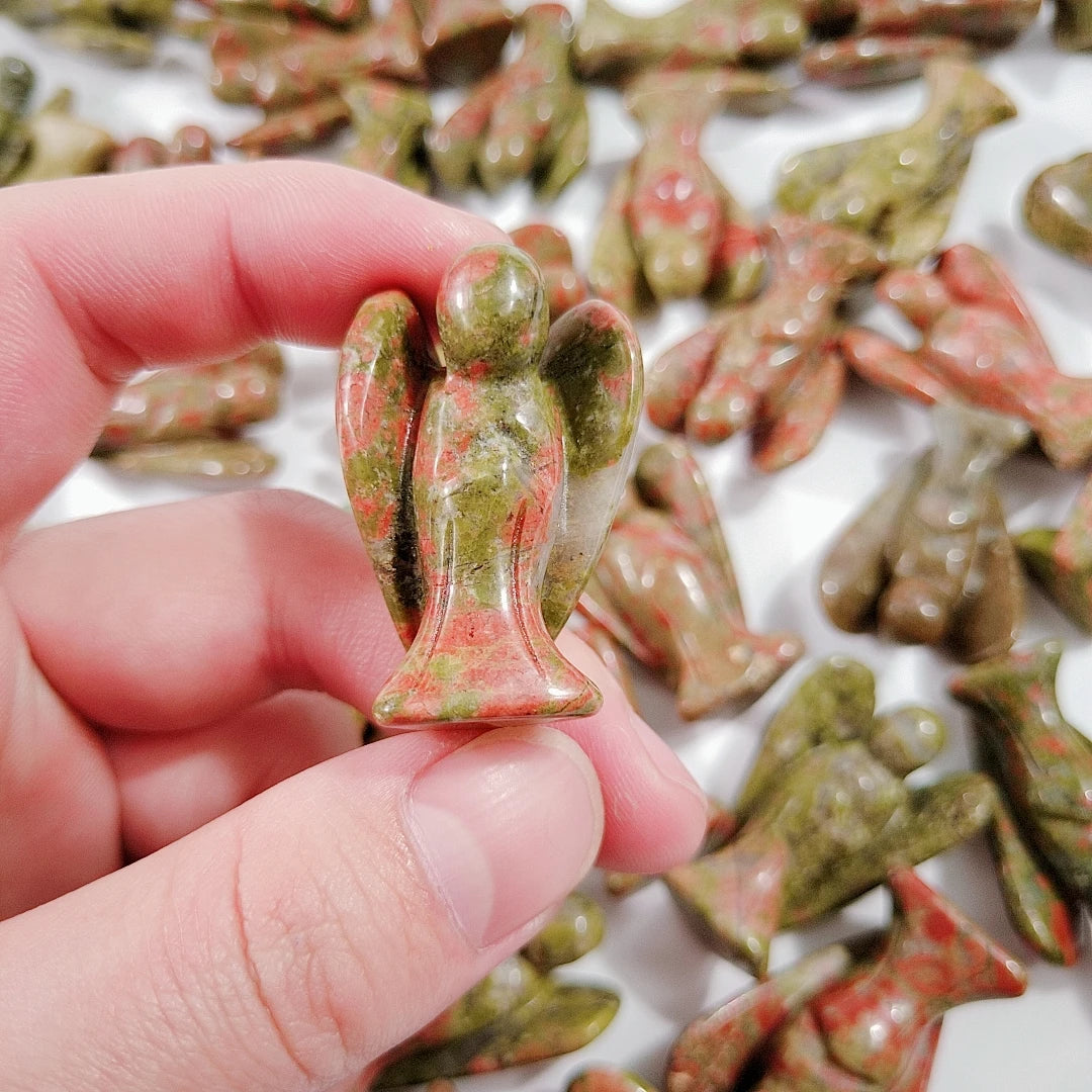Huiying Crystal 1.5 Inch Hand Carved Natural Unakite Crystal Healing Angel for Sale Crafts