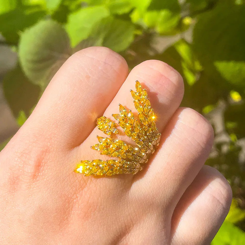 Opening Adjustable Size Gold Plated Gorgeous Big Chunky Leaf Branch Cubic Zirconia Gothic Party Wedding Rings for Women Gift