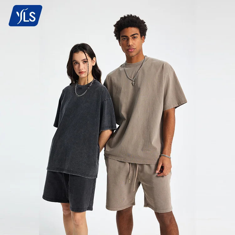 YLS1245 250GSM Wholesale Unisex Vintage Distressed Cotton T-Shirts Oem Custom 3D Embroidery Logo T Shirt