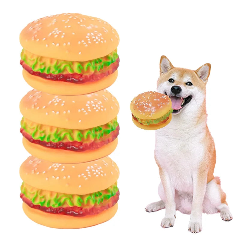 Silicone Simulation Hamburger-Shaped Dog Squeaky Toy Bite-resistant Pet Chew Training Ball Clean Teeth Supplies