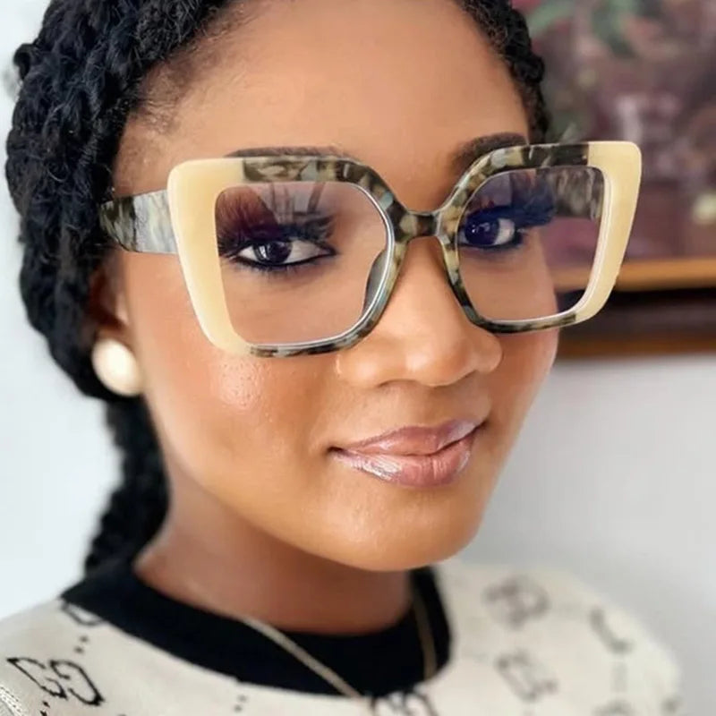 UNOC Custom Logo Women Eyeglasses Trending Big Square Frame Optical Eyewear Blue Light Blocking White PC Material Unisex