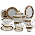 98 Pcs KAROSA Embossed Gold Vintage Dinner Set Porcelain Golden Luxury Bone China Royal Dinnerware