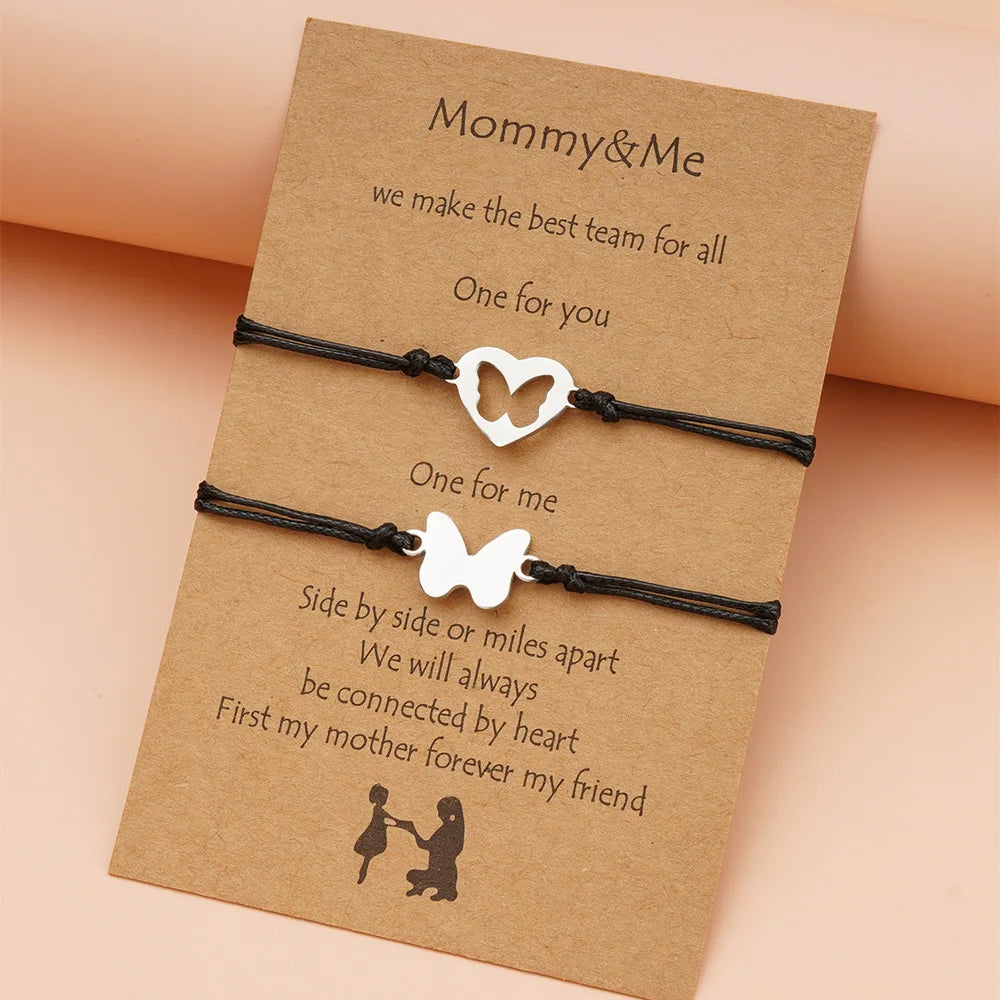 Stainless Steel Mother Daughter Charm Bracelet Butterfly Heart Cross Stars Moon Key Arrow Tree Music Pinky Promise for Couples