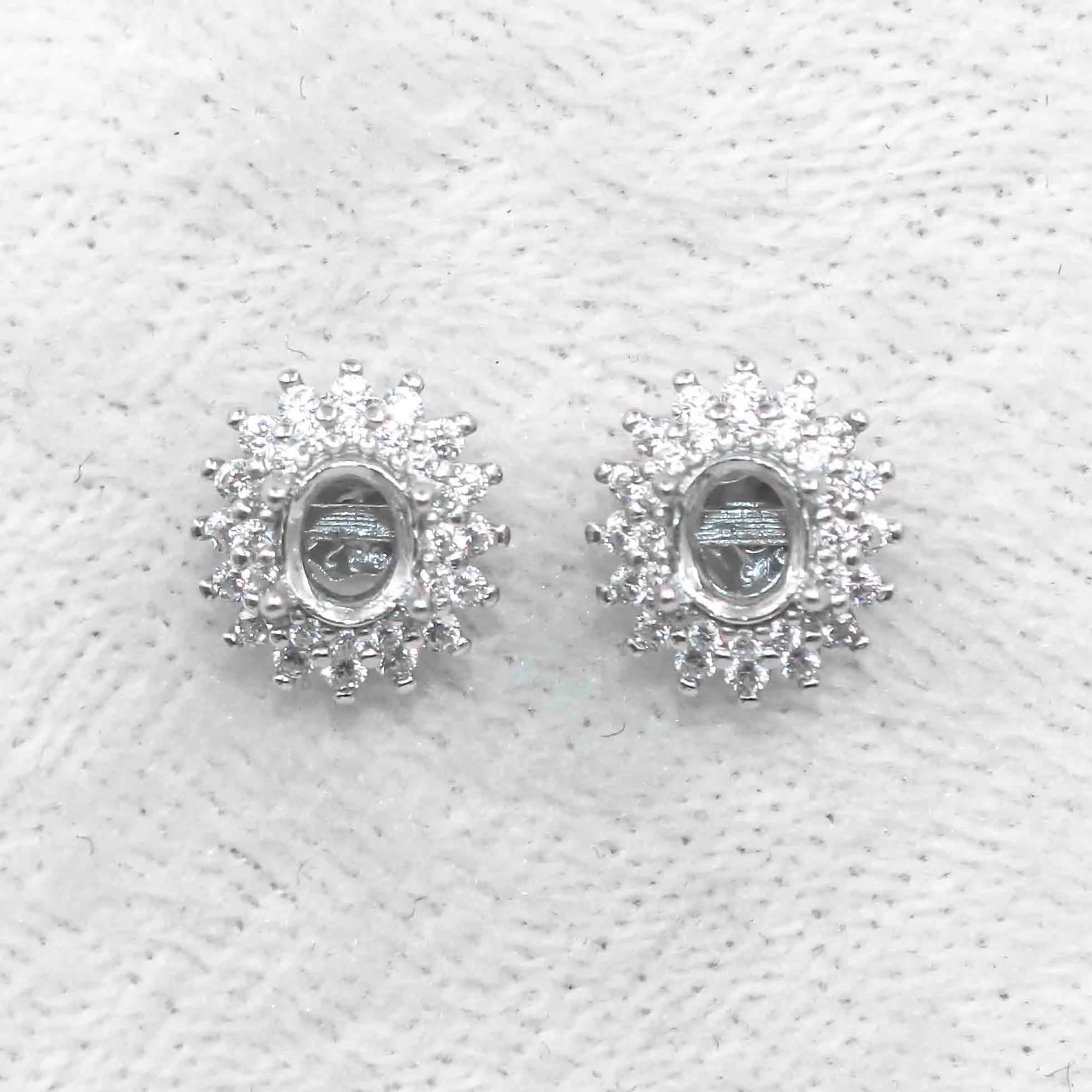 Sterling Silver 4*5/5*6/6*7mm Semi Mount Stud Earrings Empty Frame Blank Setting S925 Base Without Center Stone for DIY Inlay