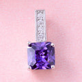 925 Sterling Silver Classic Natural Square Shape Amethyst Pendant Unique Design with Rhodium and Gold Plating for Engagement