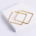 Drop Dangle Ear Clip 18k Gold Plated Waterproof square Shaped Pendant Oversized Geometric Hoop Earrings