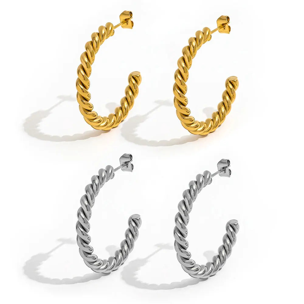 New Trendy 18K PVD Gold Plated Mini Twisted Hoop Earrings Stylish Rope Stainless Steel Geometric Jewellery Anniversary