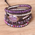 Bohemian Handmade Amethyst Stone Multilayer Leather Wrap Natural Stone Bead Bracelet SKB005