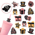 Factory Wholesale Pvc Happy New Year Straw Toppers of bar Club Drinking Accessories