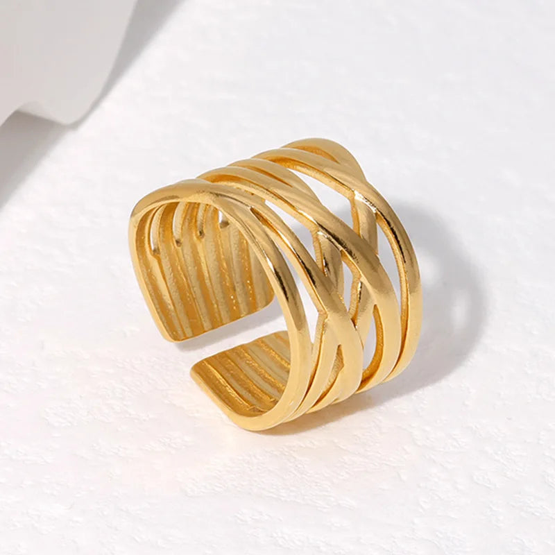 Beimai OEM 18k Gold Hollow Geometric Line Stainless Steel Rings