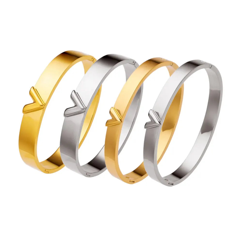 Fashion Stainless Steel Geometric Couple Bangle Gold Plating Openable Bracelets Set Luxurious Jewelry Accessories