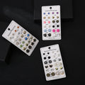 Trendy Small Resin Druzy Flower Star Butterfly Leaf Heart Crystal Zircon Pearl Stud Earring Set Jewelry for Women