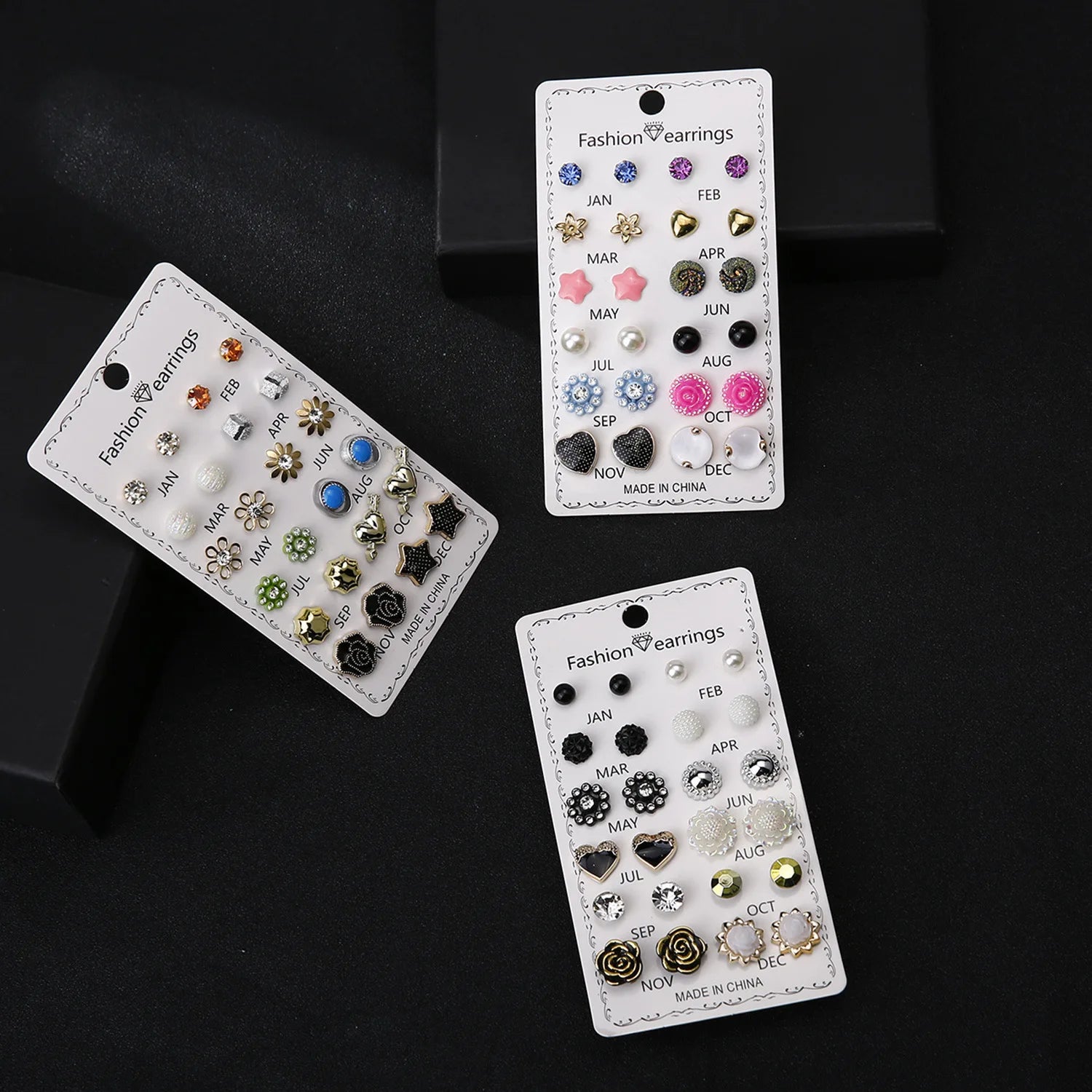 Trendy Small Resin Druzy Flower Star Butterfly Leaf Heart Crystal Zircon Pearl Stud Earring Set Jewelry for Women