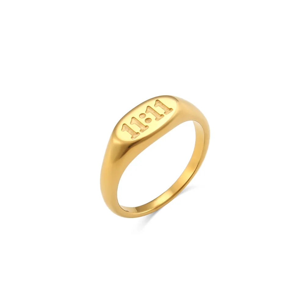 Stainless Steel Gold 11:11 Angel Number Ring 18k Gold Minimalist Engraved 1111 Lucky Number Ring Gift for her