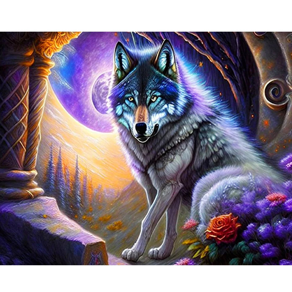Wolf Animals Painting Numbers Kit Traditional Chinese Handpainted DIY Crafts Printed Picture 40x50cm/16x20inch for Home Decor