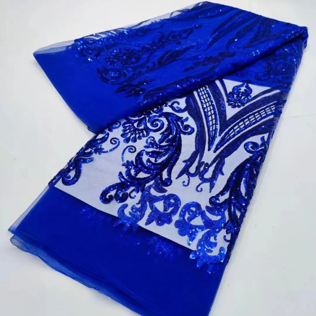 New African Middle East 100% Polyester Embroidered Sequin Decoration Tulle Net Lace Fabric for Women Wedding Elegant Party Dress