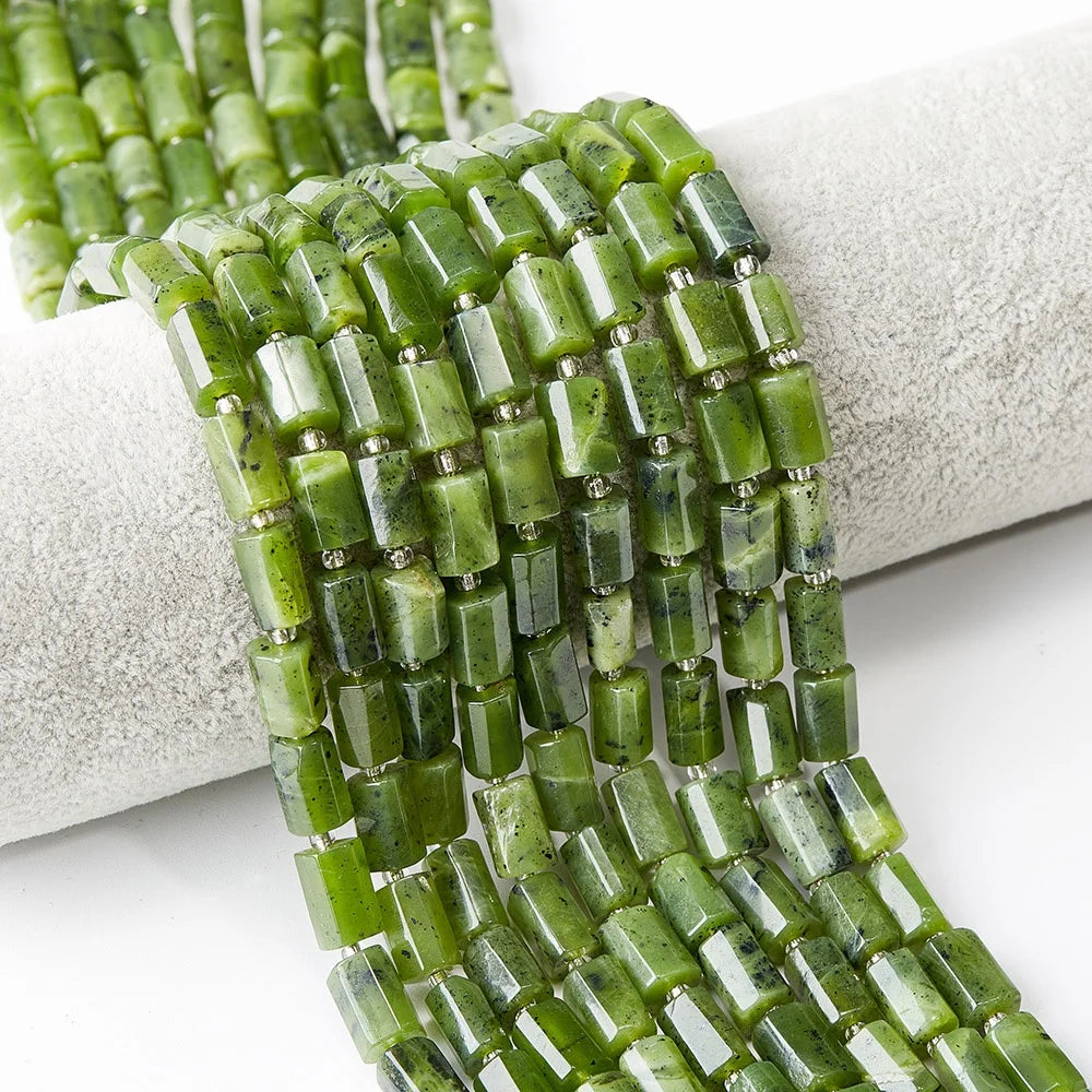 AAA Grade Natural Green Canada Jade Stone Cylinder Beads for Jewelry Making