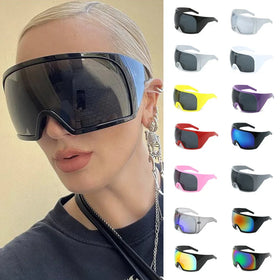DL Glasses Oversize Frame Sunglasses Wrap Around Eyewear Fashion Large One Piece Shield Shades Women Men Futuristic Sunglasses