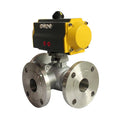 COVNA B2Bclearance Sale AC220V DN25 304 Stainless Steel Air Control Ball Valve 3 Ways ANSI Pneumatic Flange Ball Valve
