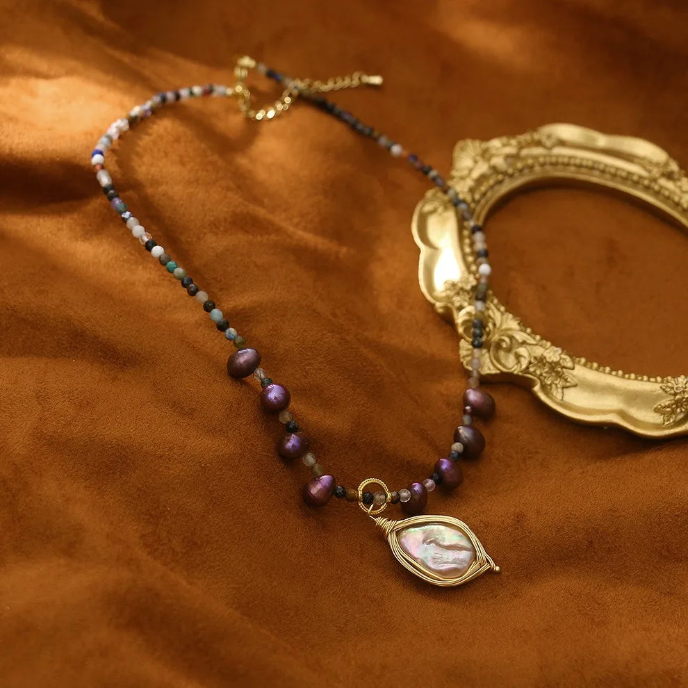 Healing Semi-precious Gemstone Necklace Natural Tourmaline Beaded Necklace Luxury Baroque Pearls Charm Jewelry for Women Girls